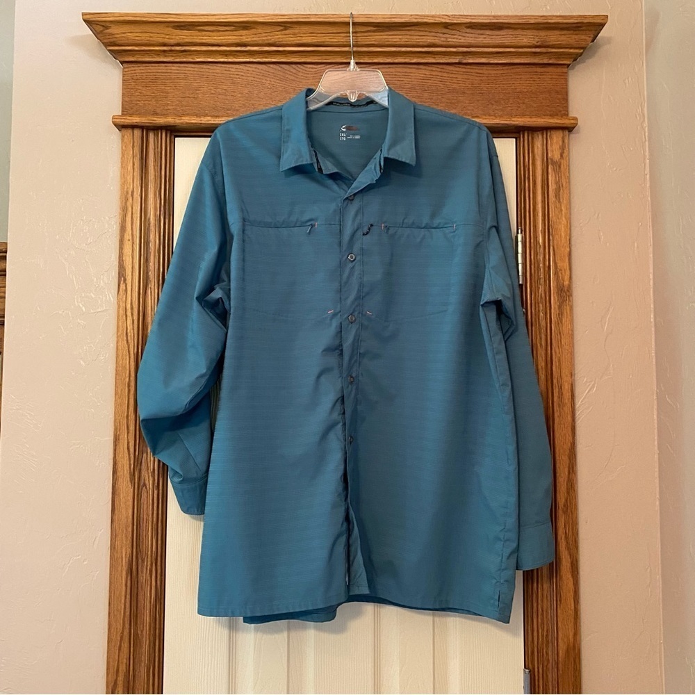 World Wide Sportsman Mens Fishing Shirt Teal LS Adjustable Sleeves Sz 2XL